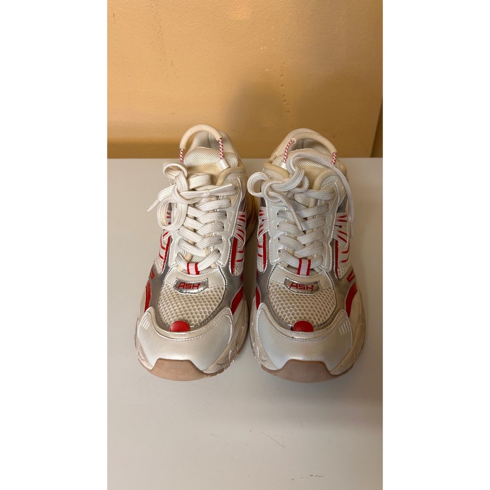 Ash Race Chunky Sneakers White Red Silver Metallic Platform Trainers Size 39